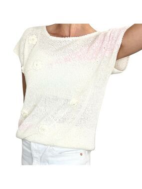 Vintage Marella pink cream dolman sleeve floral embroidered sweater